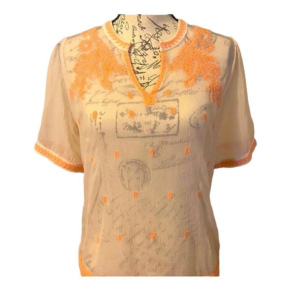 Peach Blouse with Delicate Coral inlaid stitching